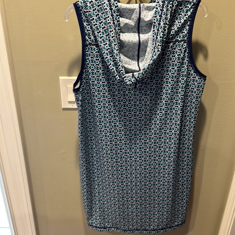 Tommy Bahama IslandActive Swim Cover-up Navy Teal Green Hood Sleeveless EUC L - Picture 6 of 6